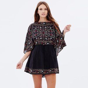 Free People Black Mini Dress with Multicolor Embroidery